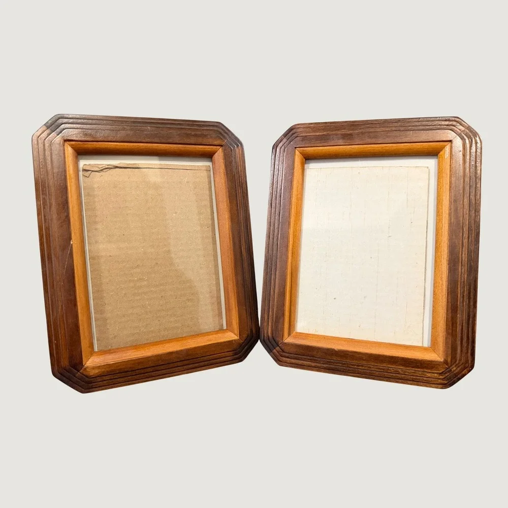 Vintage Wood Picture Frames Set of 2 Geometric Lines 5x7 Photo 9x7 Rustic